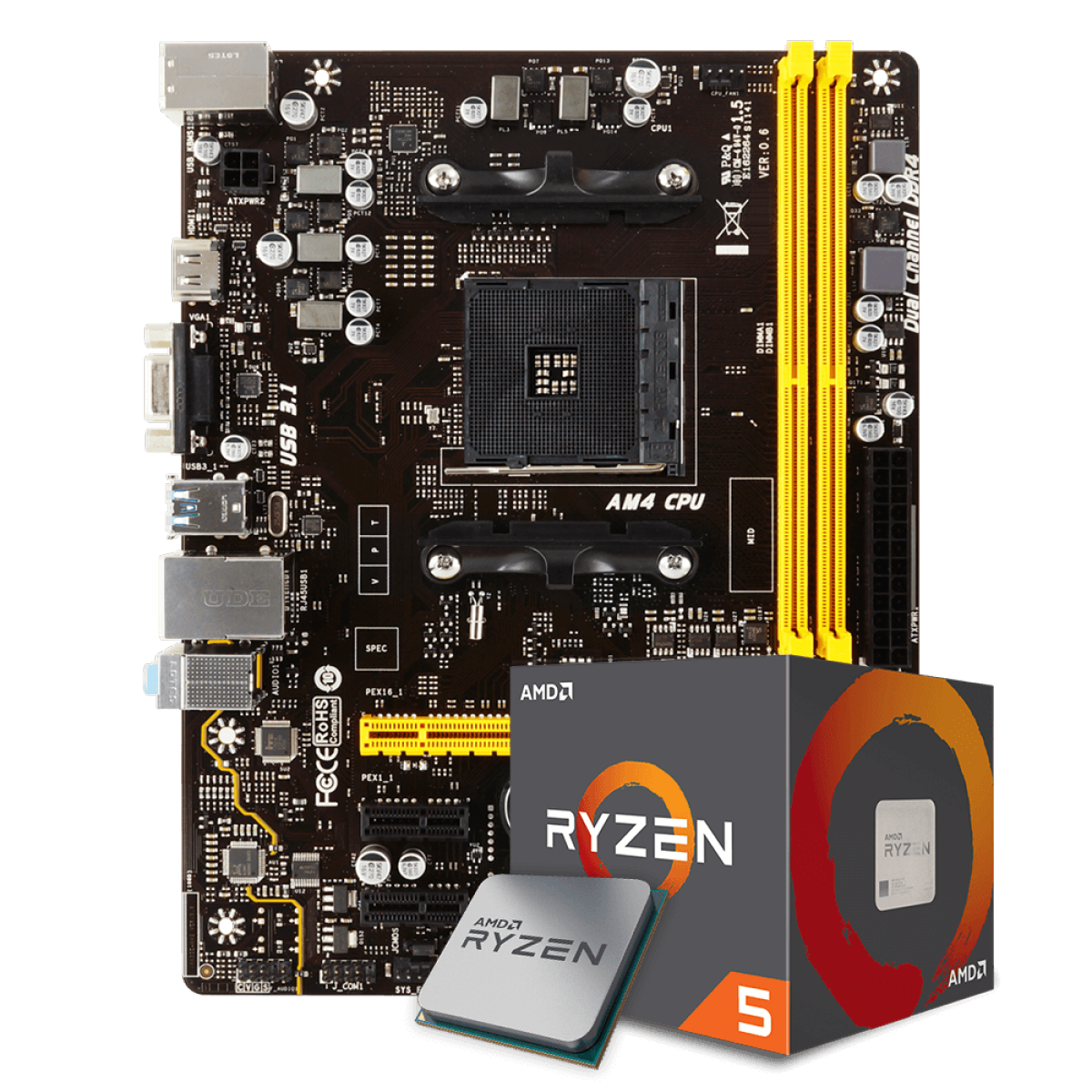 Kit Upgrade Placa Mãe Biostar A320MH DDR4 AMD AM4 + Processador AMD Ryzen 5 2400G 3.6GHz