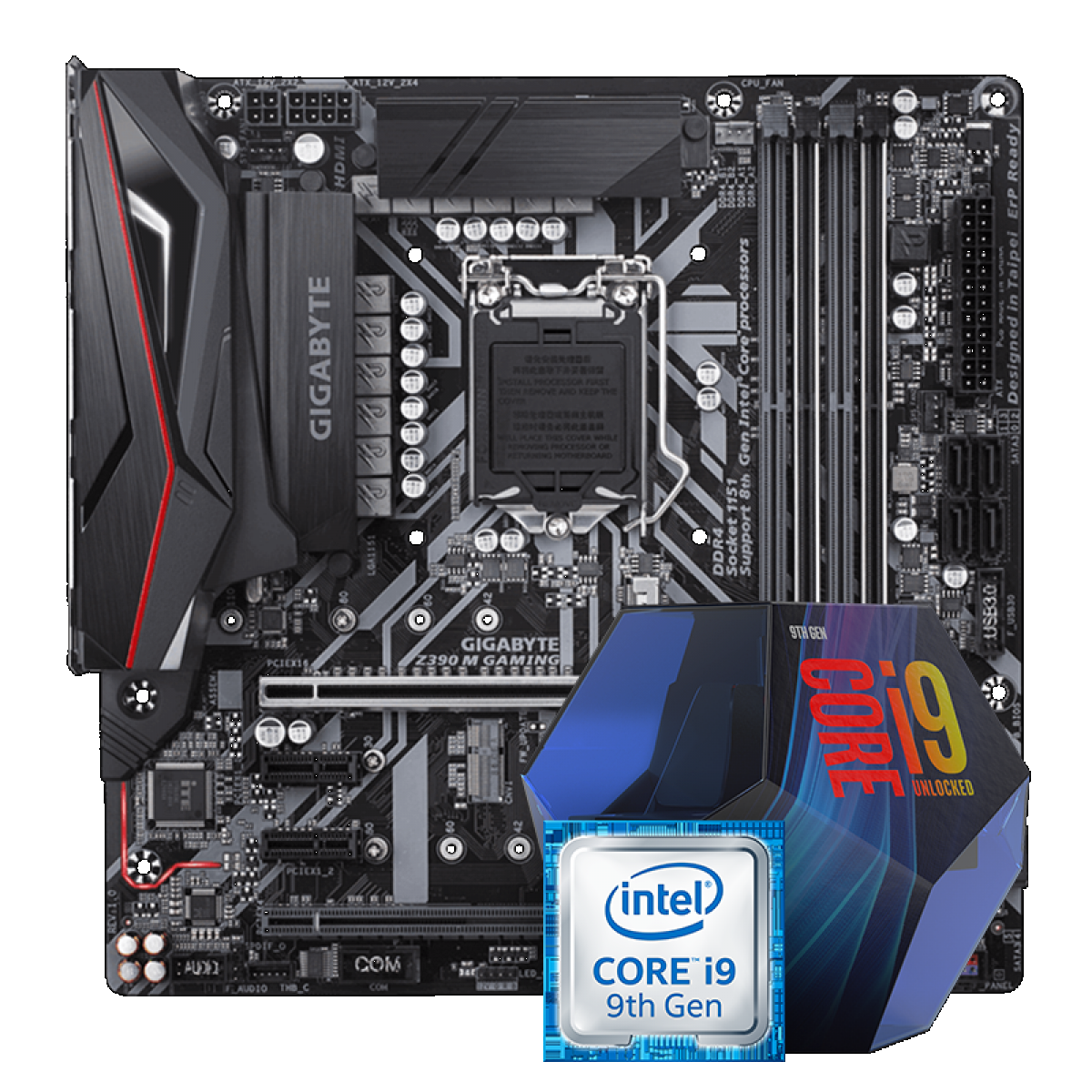 Kit Upgrade Placa Mãe Gigabyte Z390 M GAMING DDR4 Crossfire LGA 1151 + Processador Intel Core i9 9900K 3.60GHz 16MB