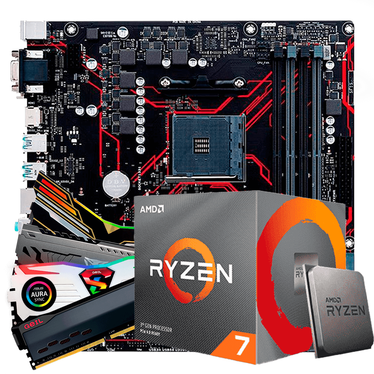 Kit Upgrade, AMD Ryzen 7 3700X, Asus Prime B450M Gaming/BR, Memória DDR4 8GB 3000MHz