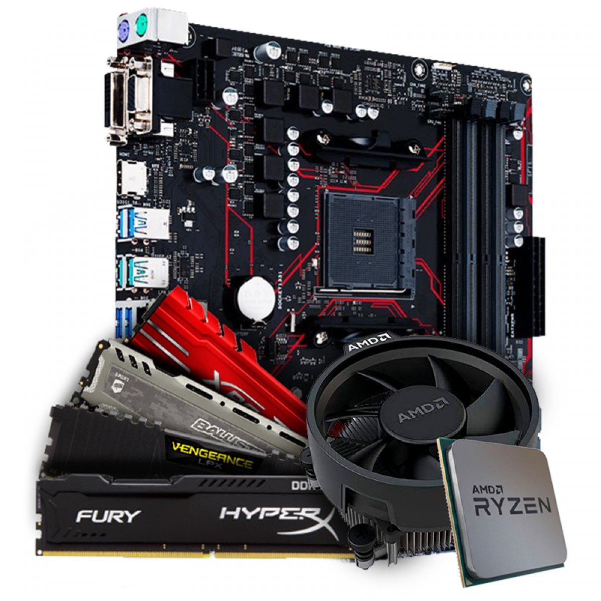 Kit Upgrade Placa Mãe Asus Prime B450M Gaming/BR AMD AM4 + Processador AMD Ryzen 5 3500 3.6GHz + Memória DDR4 8GB 2666MHz