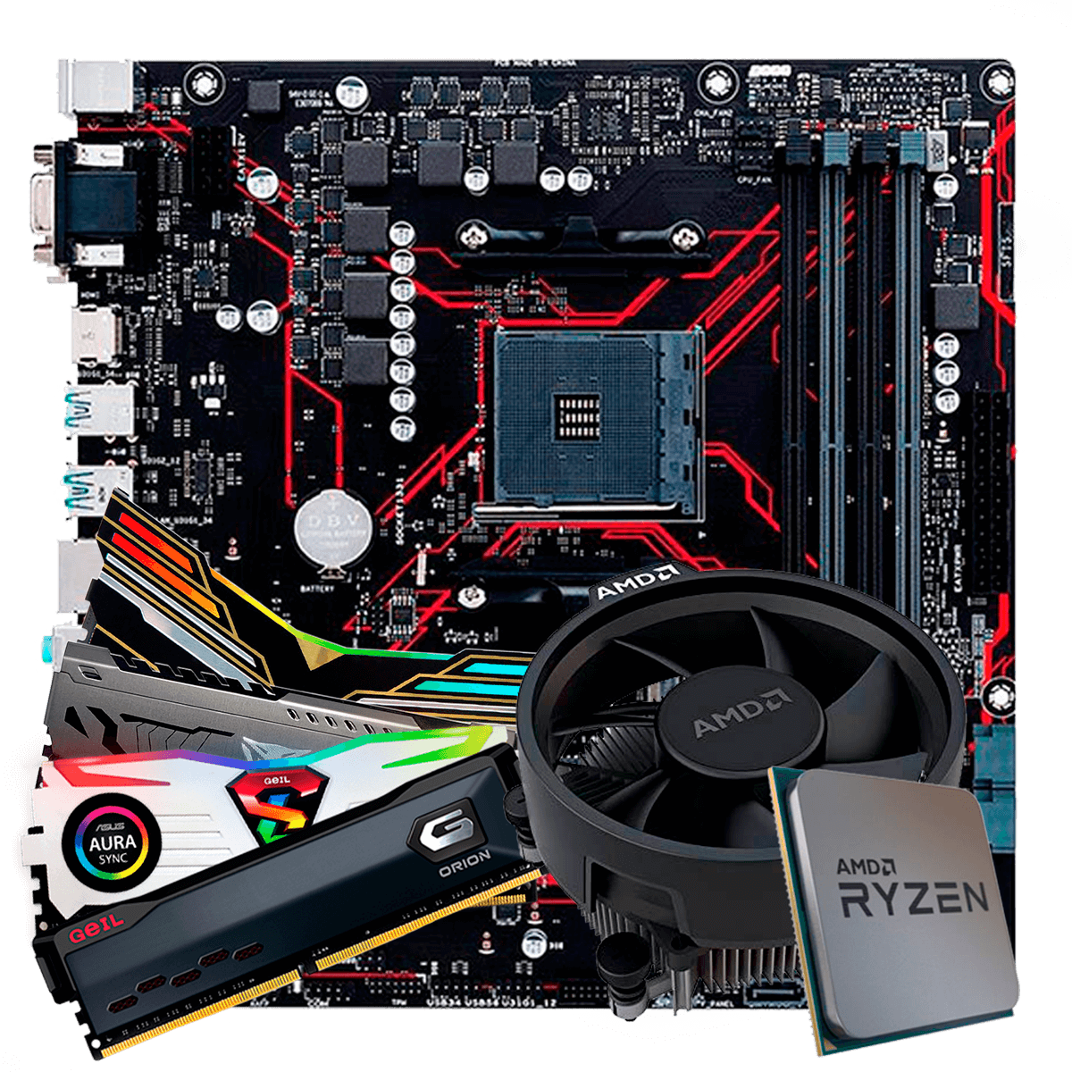 Kit Upgrade, AMD Ryzen 5 3500, Asus Prime B450M Gaming/BR, Memória DDR4 16GB 3000MHz