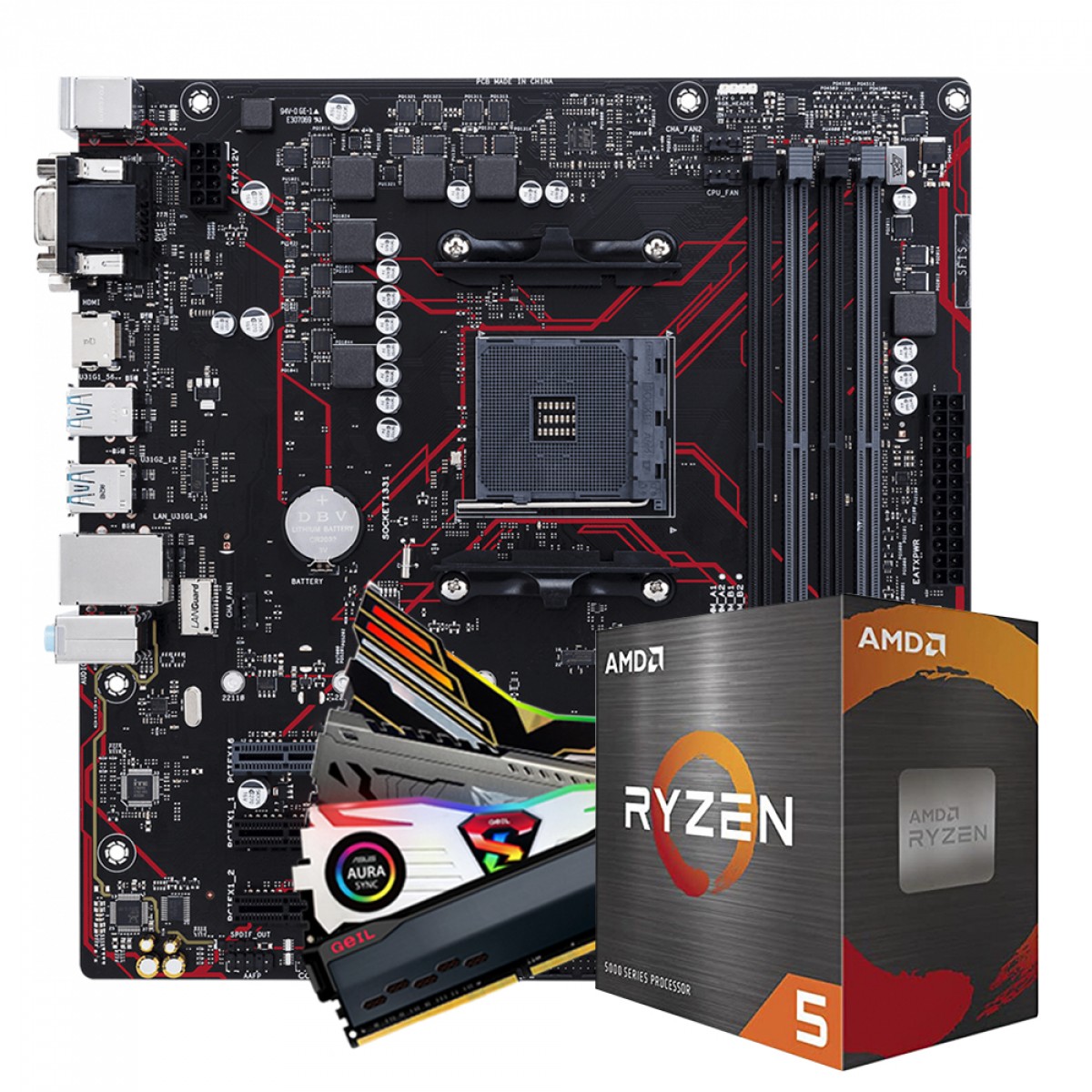 Kit Upgrade, AMD Ryzen 5 3600, + Placa Mãe Chipset B450, + Memória 8GB DDR4