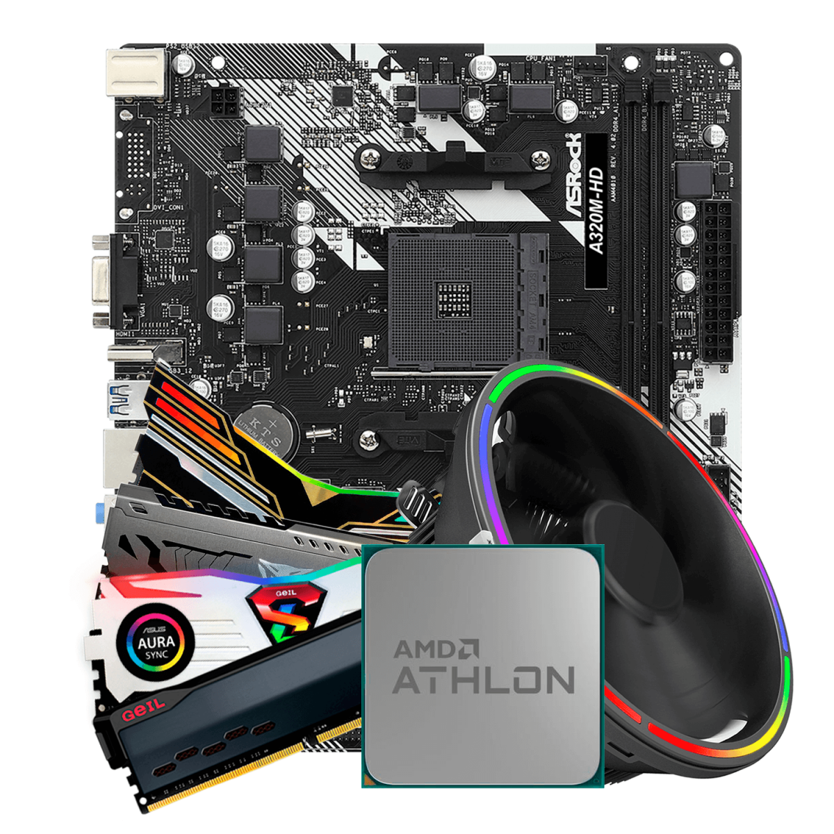 Kit Upgrade, AMD Athlon 200GE, ASRock A320M-HD R4.0, Memória DDR4 8GB 3000MHz