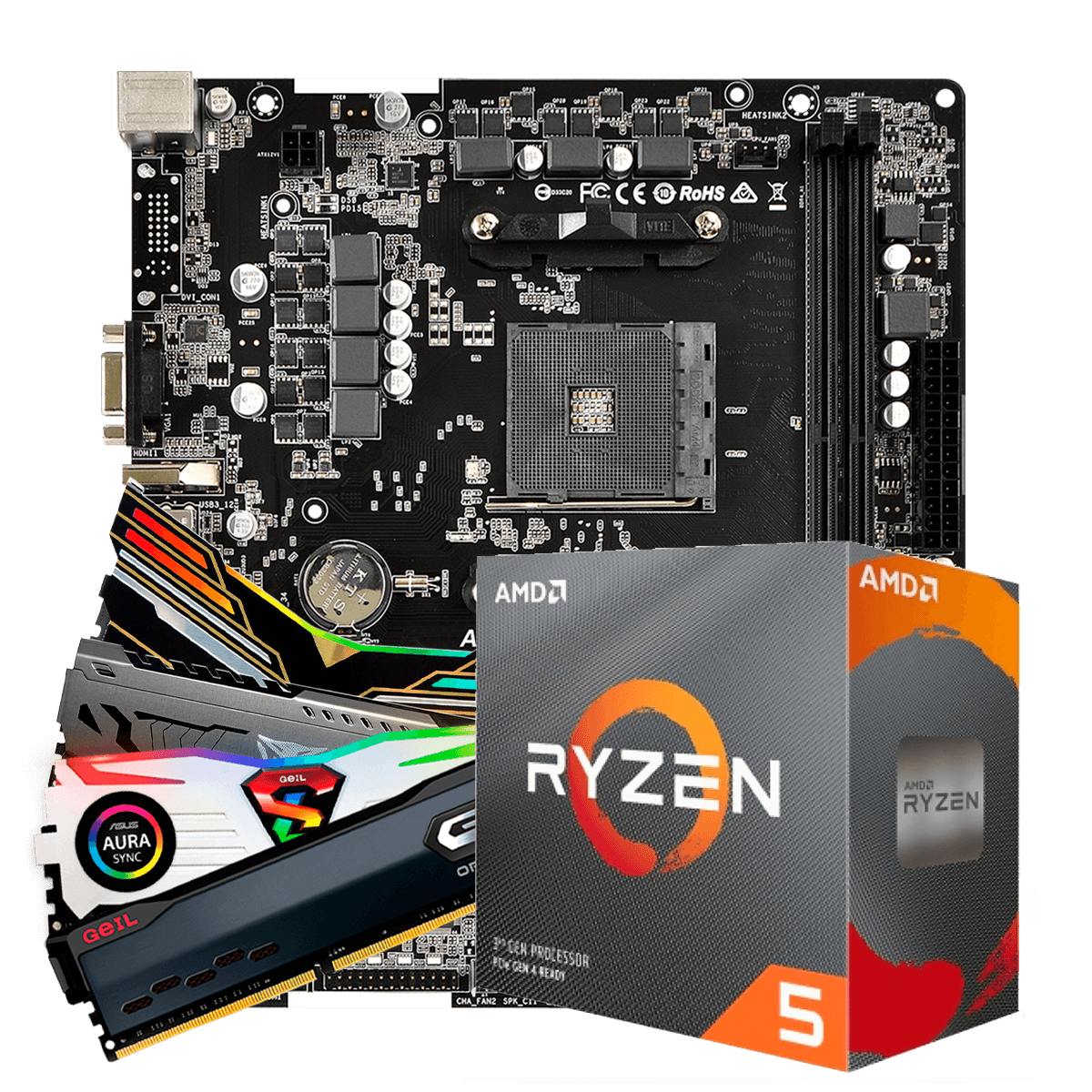 Kit Upgrade, AMD Ryzen 5 2600, Asrock A320M-HD, Memória DDR4 8GB 3000MHz