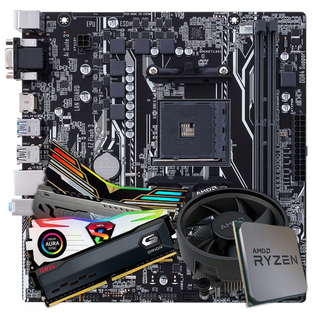 Kit Upgrade, AMD Ryzen 5 3400G, Asus Prime A320M-K, Memória DDR4 8GB 3000MHz