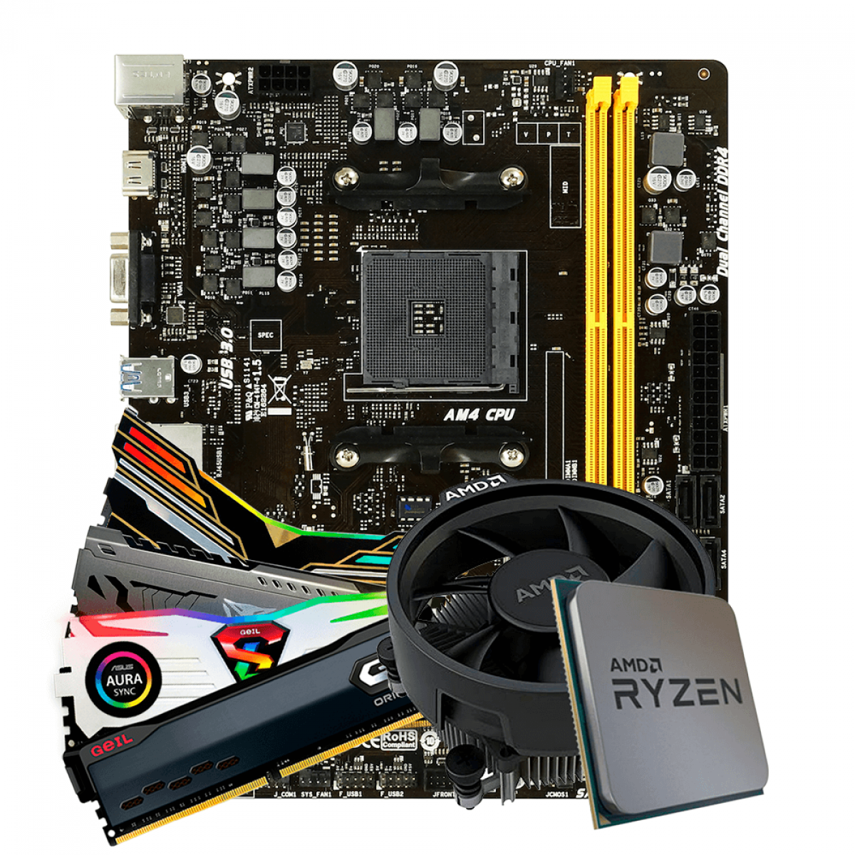 Kit Upgrade, AMD Ryzen 5 3600, Biostar B450MH, Memória DDR4 16GB (2X8GB) 3000MHz
