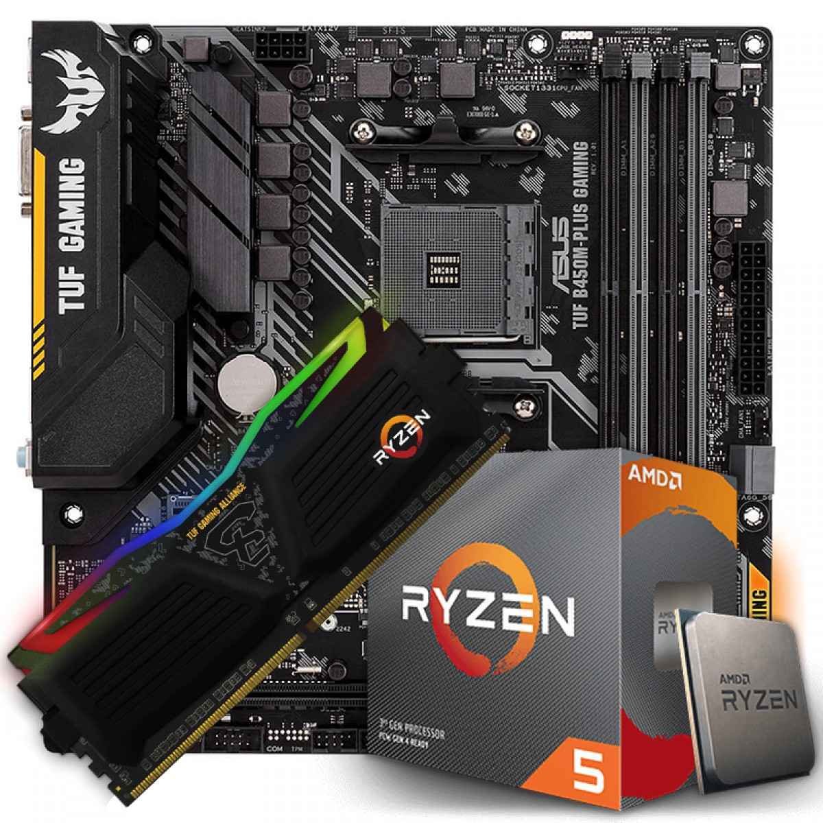 Kit Upgrade, AMD Ryzen 5 3600X, Asus TUF B450M-PLUS GAMING, Memória TUF DDR4 8GB 3000MHz