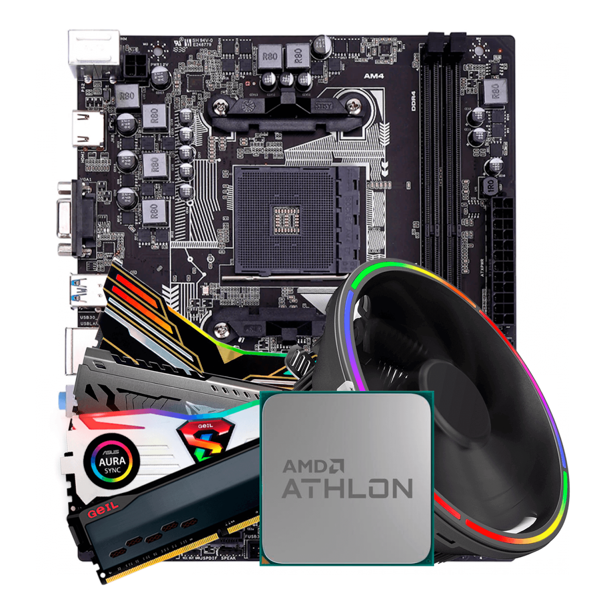 Kit Upgrade, AMD Athlon 200GE, Colorful A320M-K PRO V14, Memória DDR4 16GB (2x8GB) 3000MHz