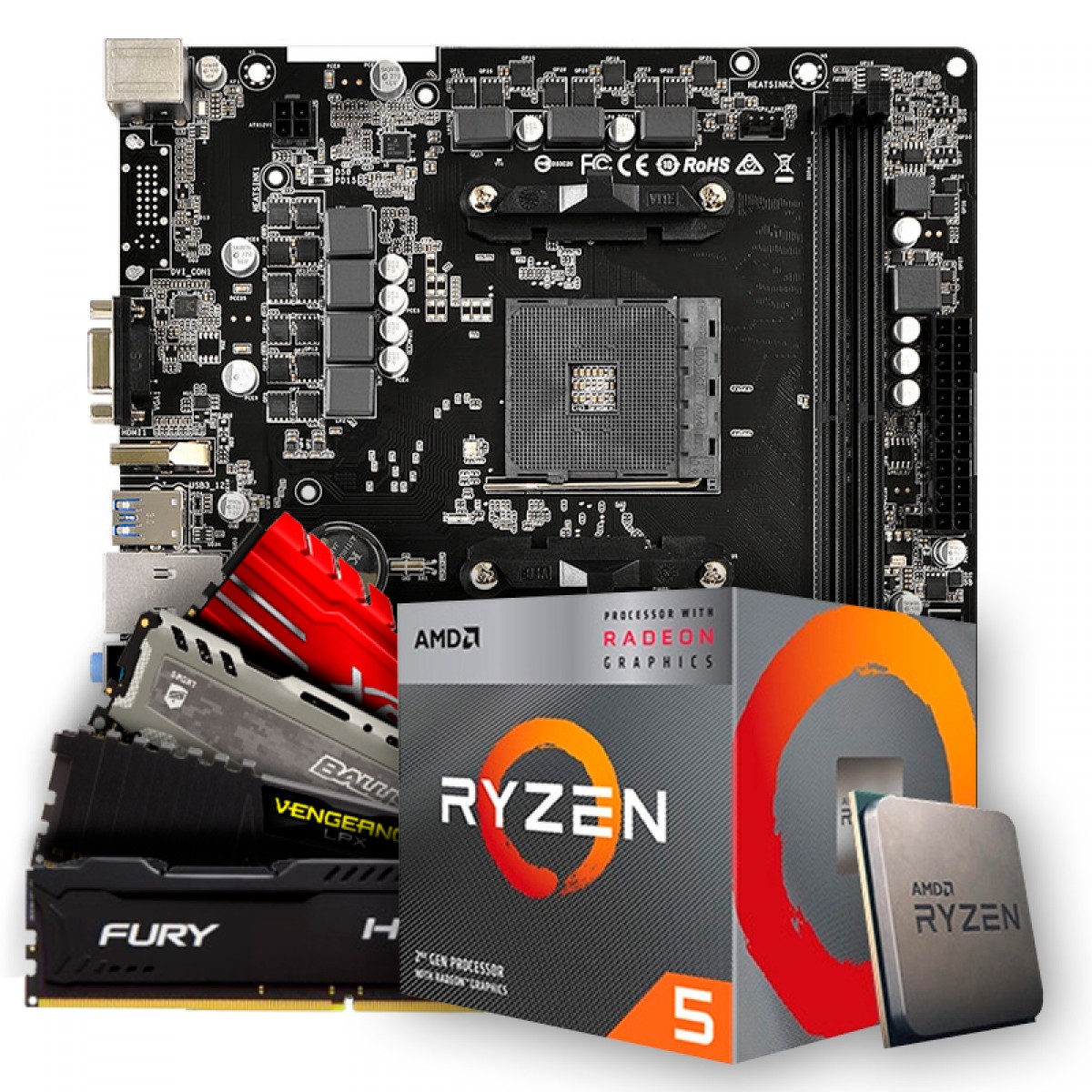 Kit Upgrade Placa Mãe ASRock A320M-HD, AMD AM4 + Processador AMD Ryzen ...