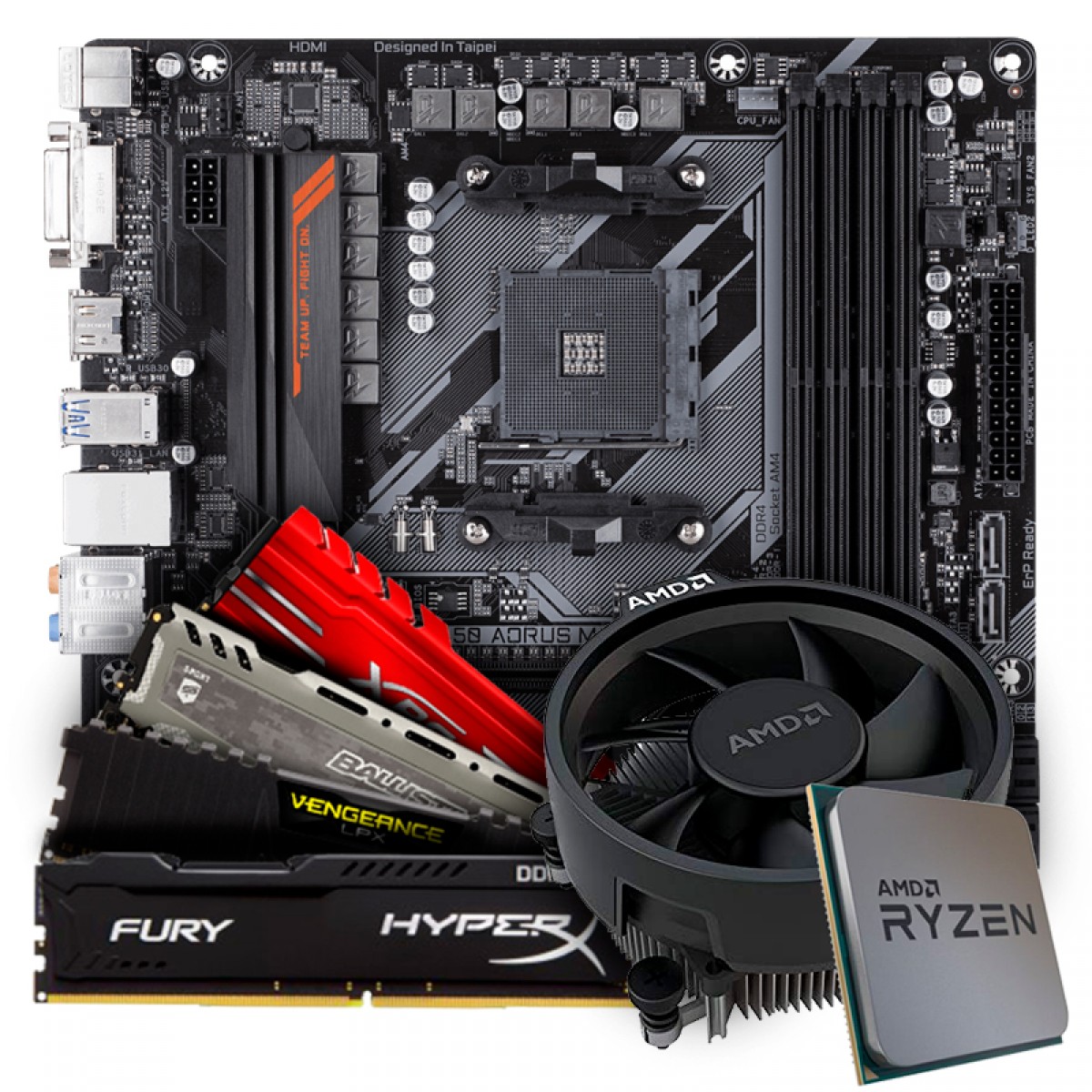 Kit Upgrade Placa Mãe Gigabyte B450 AORUS M AMD AM4 + Processador AMD ...