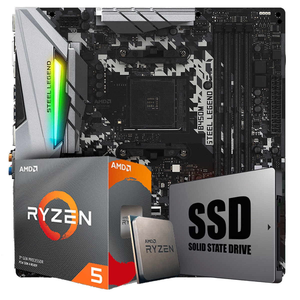 Kit Upgrade, AMD Ryzen 5 3600XT, ASRock B450M Steel Legend, SSD 120GB