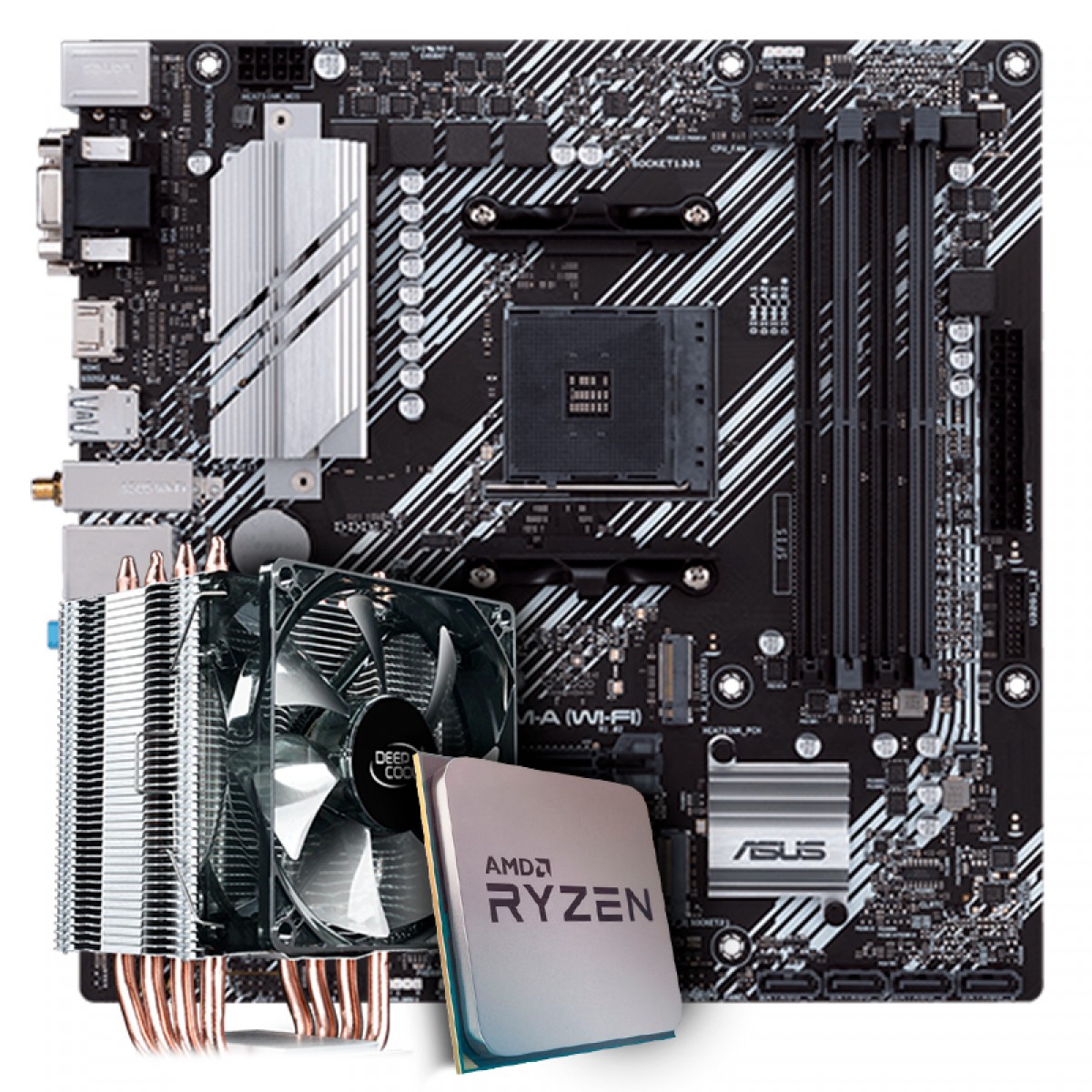 Processador AMD Ryzen 7 3800X, Asus Prime B550M-A Wi-fi, Cooler Deepcool Gammaxx