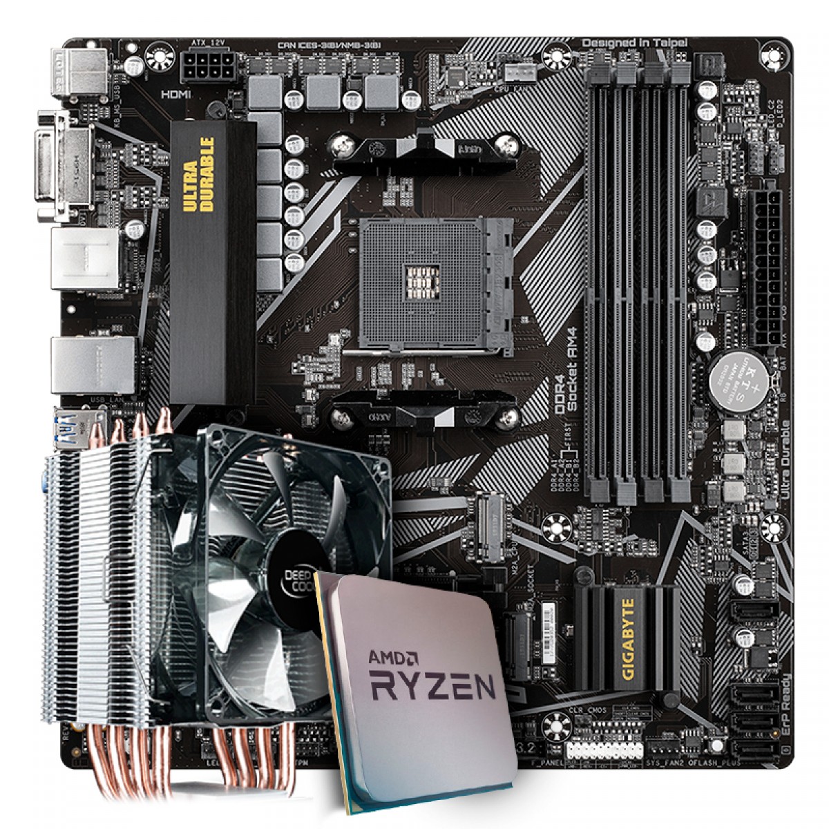 Kit Upgrade Placa Mãe Gigabyte B550M DS3H AMD AM4 + Processador AMD Ryzen 7 3800x 3.9GHz + Cooler Deepcool Gammaxx