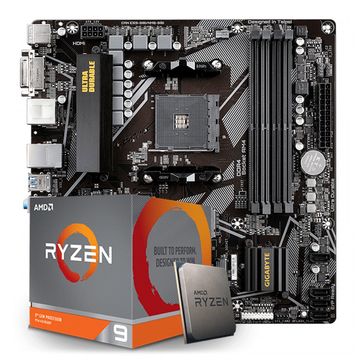 Kit Upgrade Placa Mãe Gigabyte B550M DS3H AMD AM4  + Processador AMD Ryzen 9 3900XT 4.7GHz