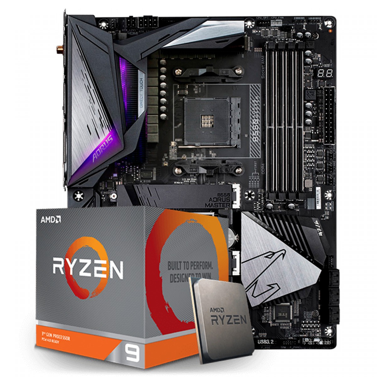 Kit Upgrade Placa Mãe Gigabyte B550 Aorus Master AMD AM4  + Processador AMD Ryzen 9 3900XT 4.7GHz