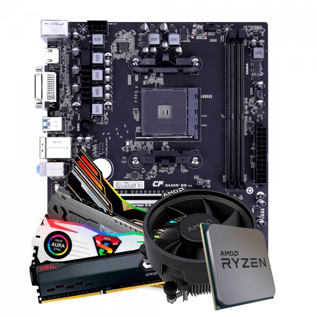 Kit Upgrade, AMD Ryzen 5 PRO 4650G, Colorful Battle-AX B450M-HD V14, Memória DDR4 8GB 3000MHz