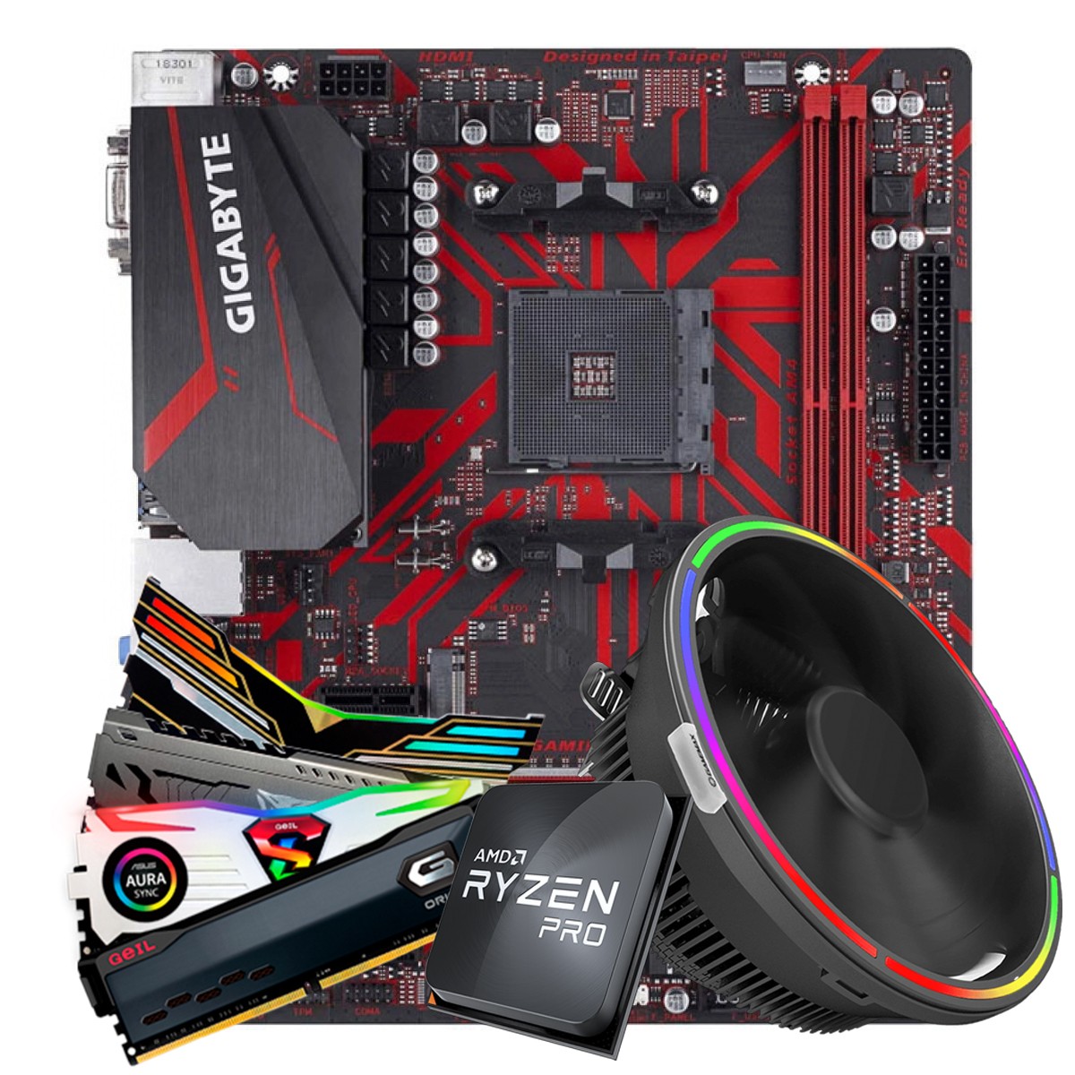 Kit Upgrade, AMD Ryzen 3 PRO 4350G + GIGABYTE B450M GAMING + Memória DDR4 16GB (2x8GB) 3000MHz