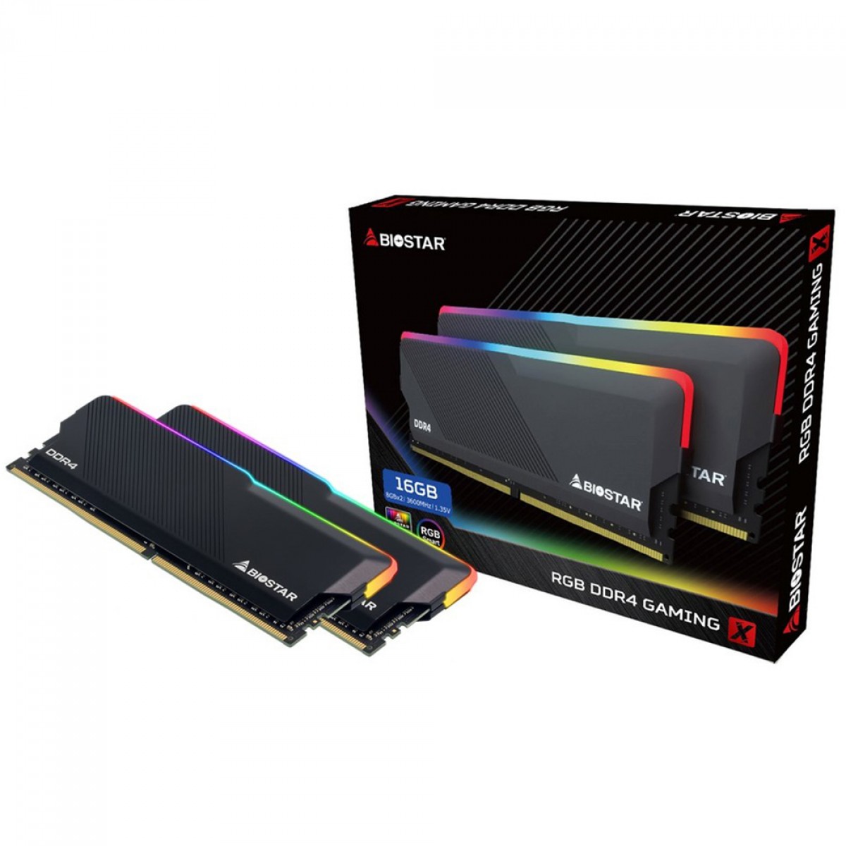 Memória DDR4 Biostar Gaming X, 16GB (2x8GB), 3600MHz, RGB, Black, DHD36EU4RP-VB18A-BS2
