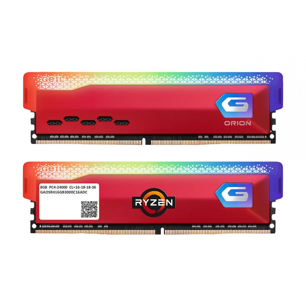 Memória DDR4 Geil Orion, Edição AMD, 16GB (2x8GB) 3000MHz, RGB, Red, GAOSR416GB3000C16ADC