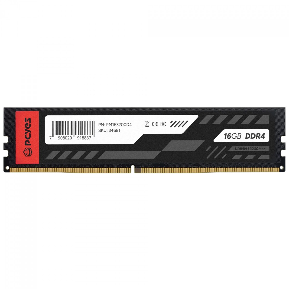 Memória DDR4 PCYes, 16GB, 3200MHz, Preto, PM163200D4