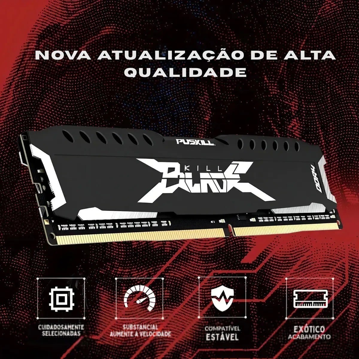 Memória DDR4 Puskill Killblade, 16GB, 3200MHz, Preta, PSK-D4D16M3200B-16GB