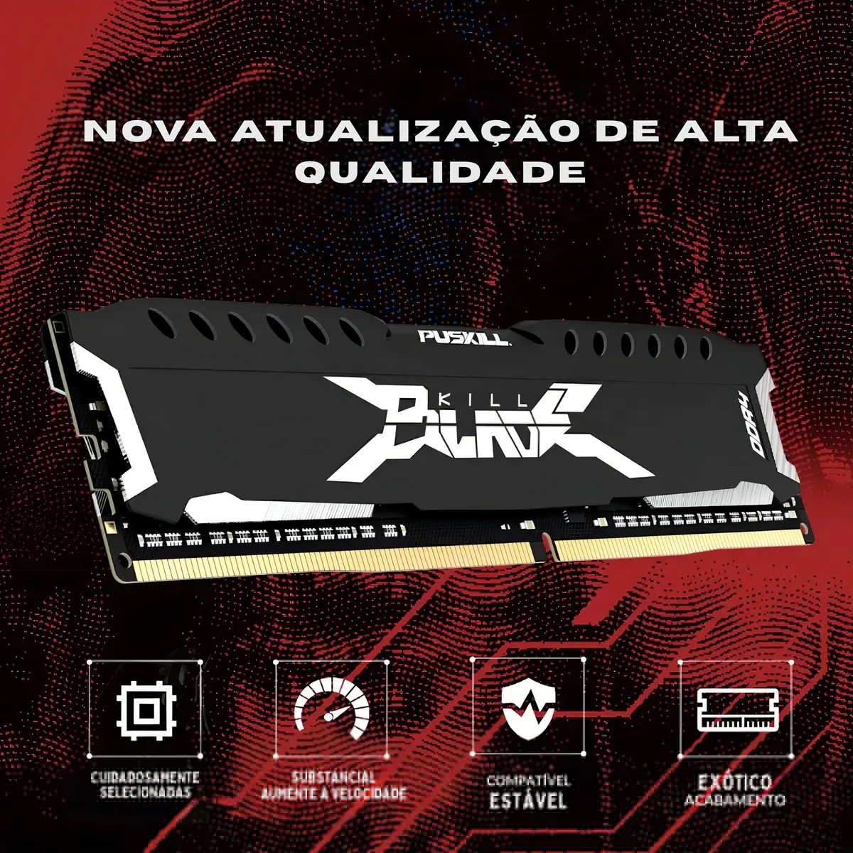 Memória DDR4 Puskill Killblade, 8GB, 3200MHz, Preta, PSK-D4D16M3200B-8G