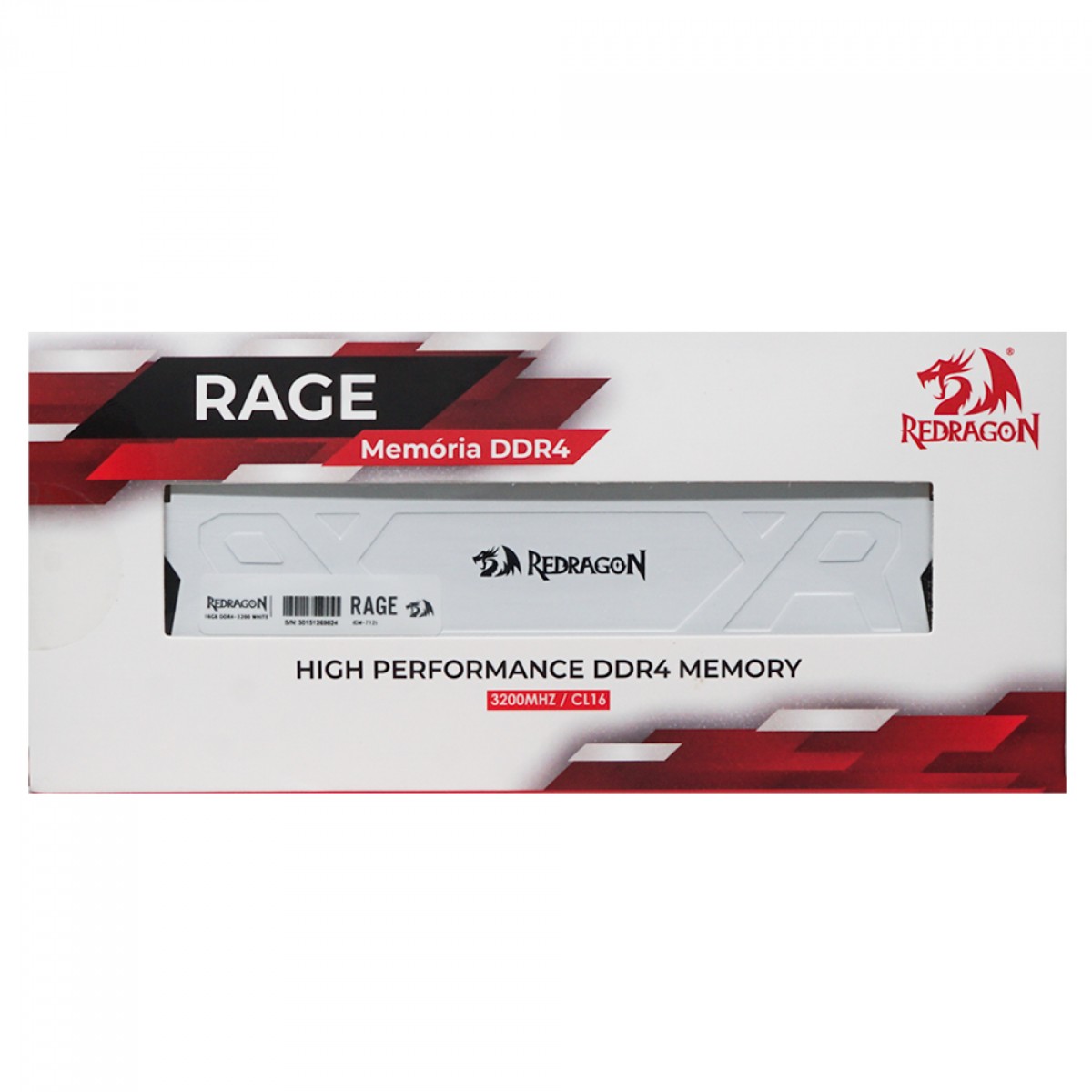 Memória DDR4 Redragon Rage, 16GB, 3200MHz, Branco, GM-712