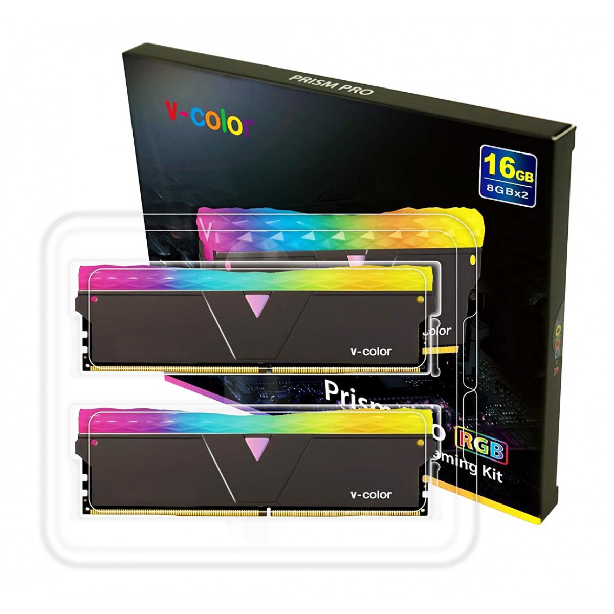 Memória DDR4 V-Color Prism Pro, 16GB (2x8GB), 3600Mhz, RGB, Black, TL8G36818D-E6PRKWK
