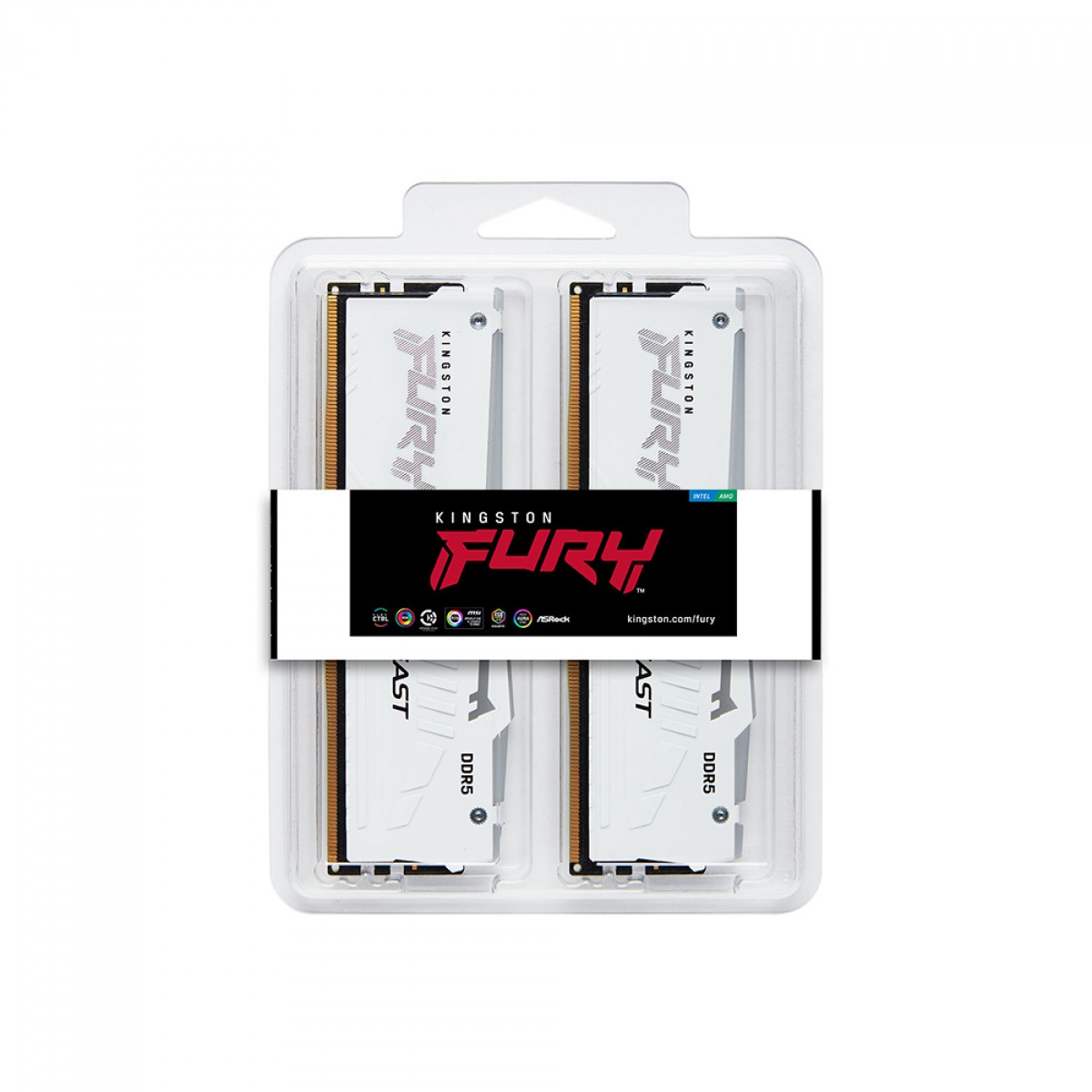 Memória DDR5 Kingston Fury Beast, RGB, 32GB (2x16GB), 5600Mhz, White, KF556C36BWEAK2-32