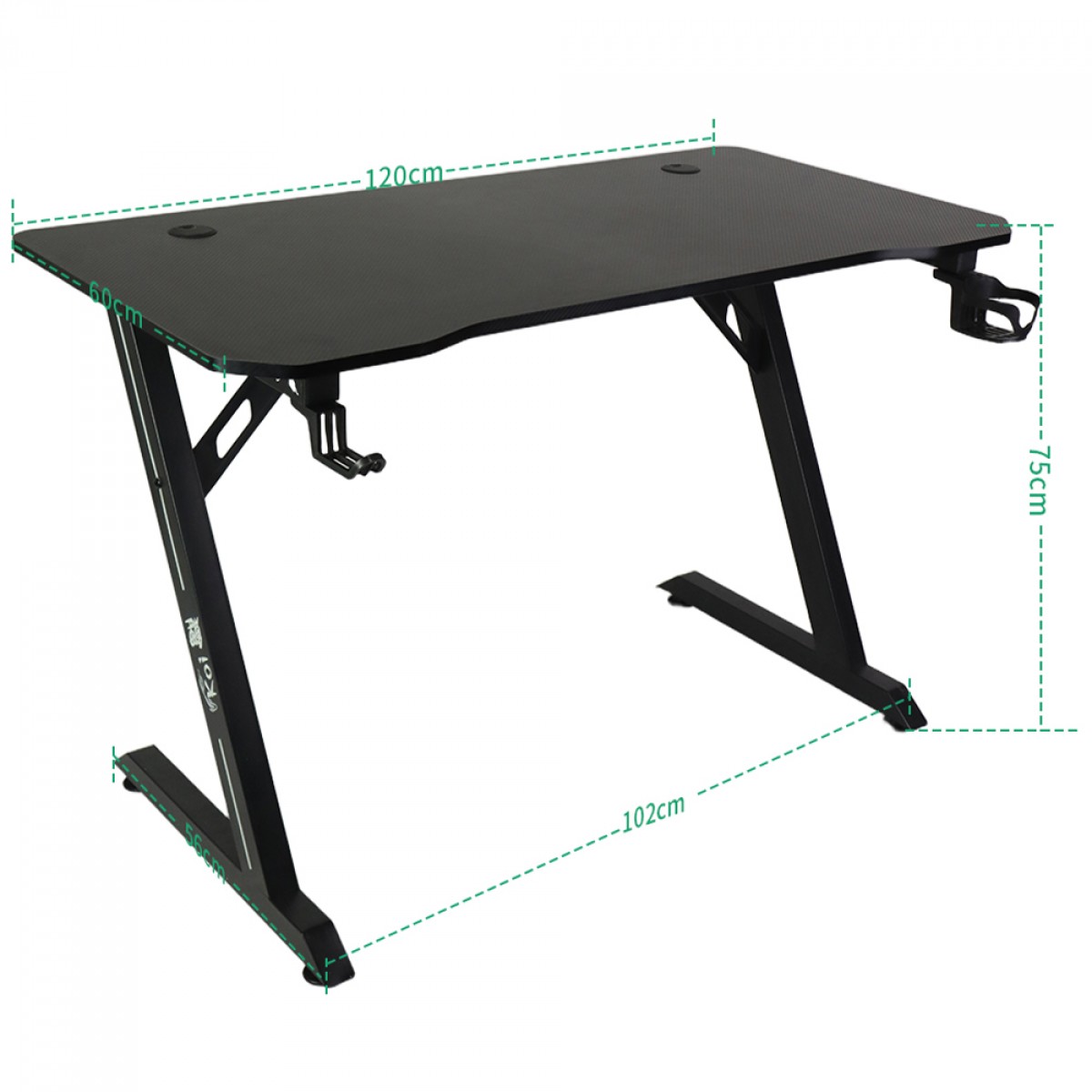 Mesa Gamer Ninja Koi, Com Suporte Para Headset e Copo, Preta, SF-TB-KI12060BF