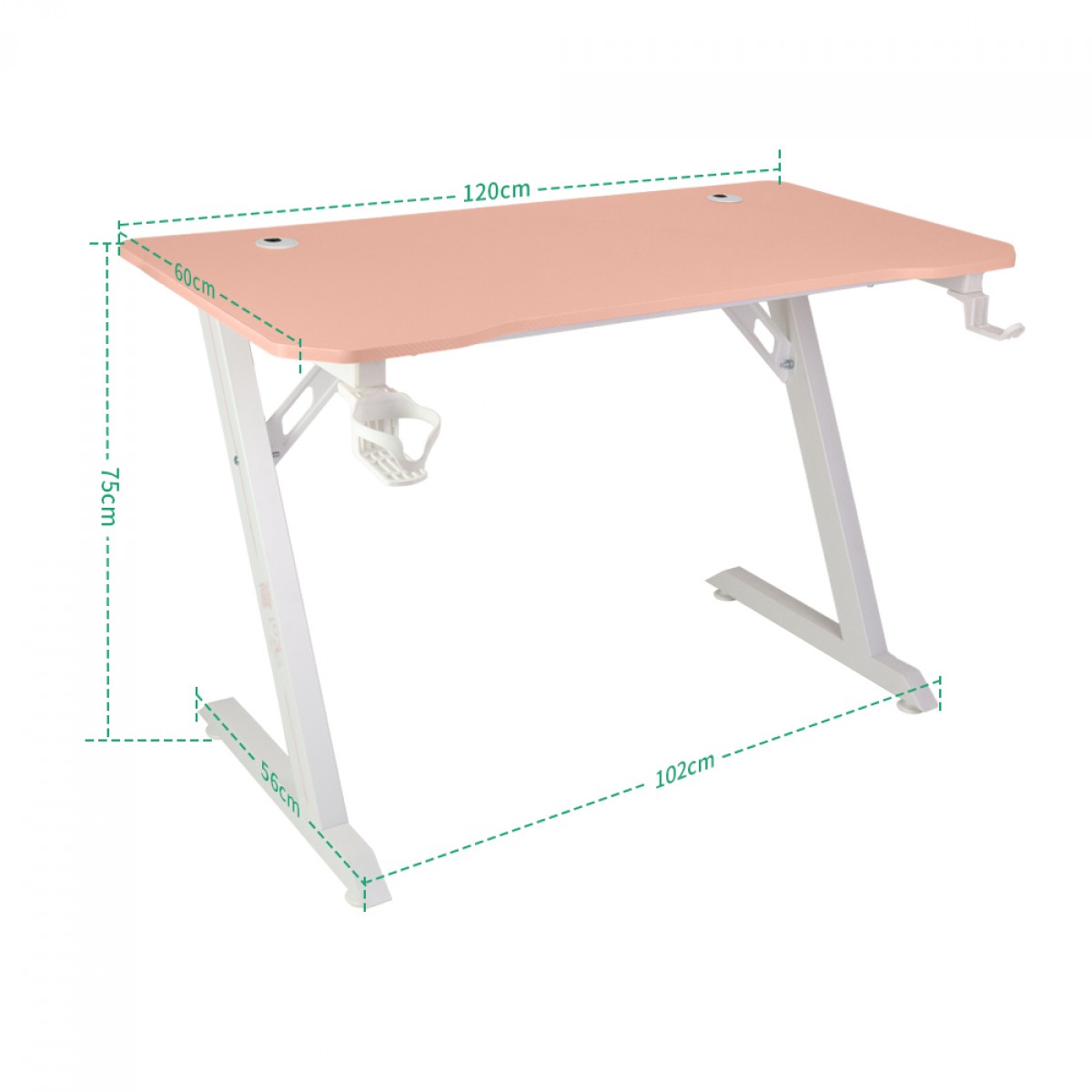 Mesa Gamer Ninja Koi, Com Suporte Para Headset e Copo, Rosa, SF-TB-KI12060PWF