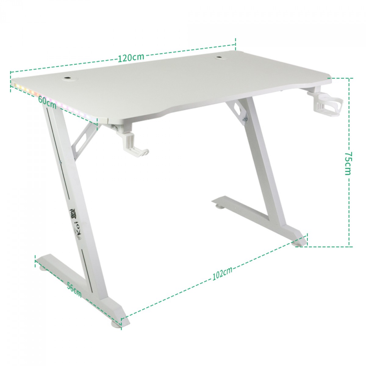 Mesa Gamer Ninja Koi RGB, Com Suporte Para Headset e Copo, Branca, SF-TB-KO12060WF RGB