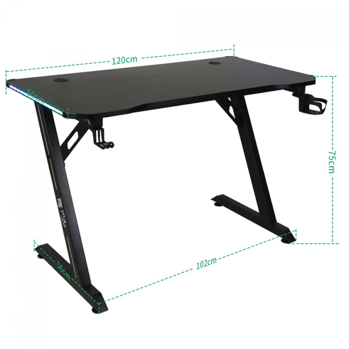 Mesa Gamer Ninja Koi RGB, Com Suporte Para Headset e Copo, Preta, SF-TB-KO12060BF RGB