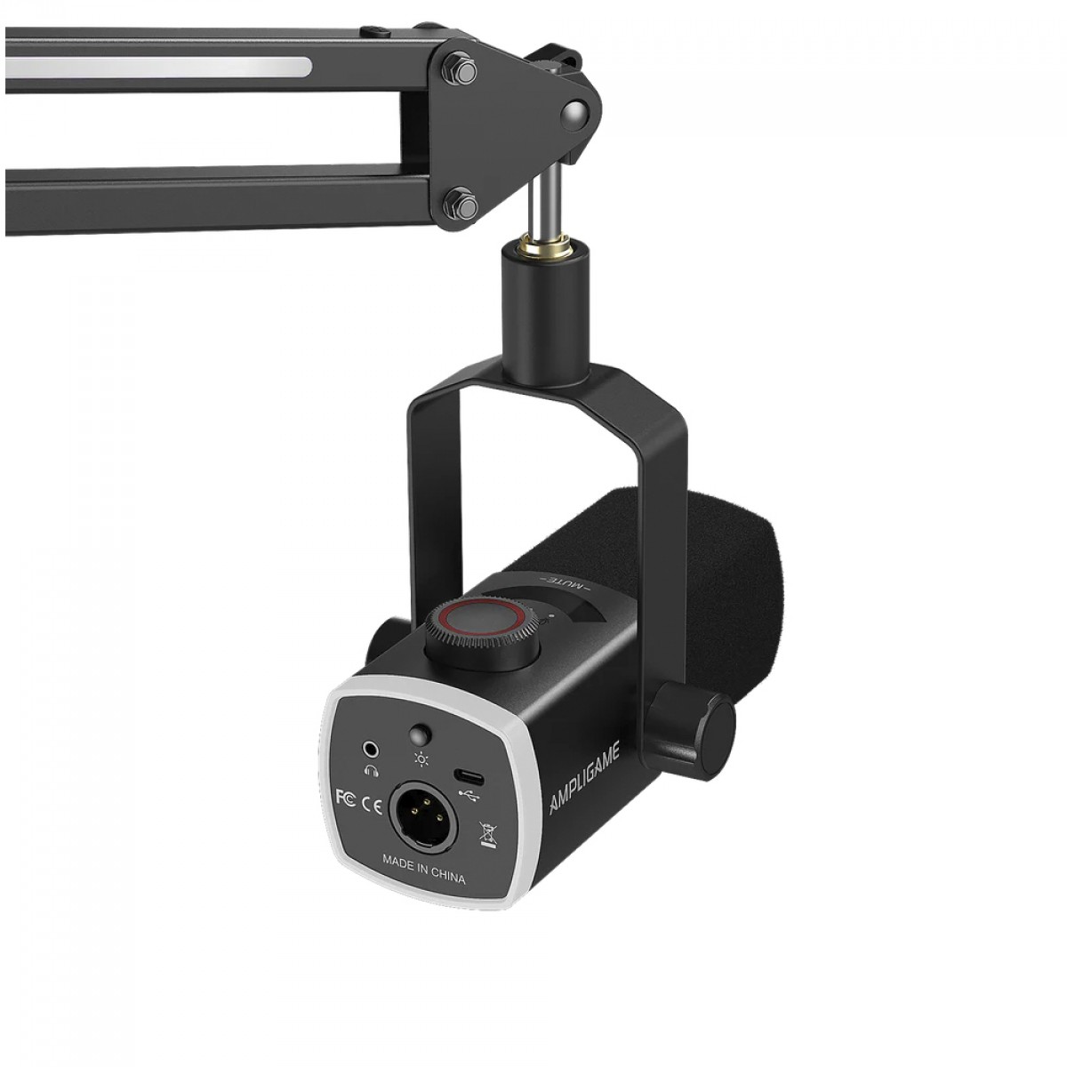Microfone Gamer Fifine AmpliGame AM8PROT, RGB, USB/XLR, Preto, Com Braço Articulado