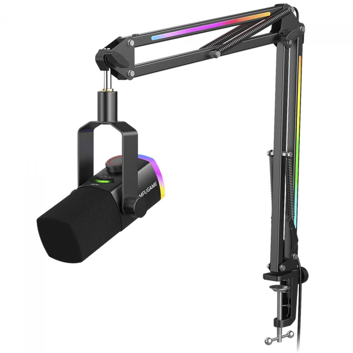 Microfone Gamer Fifine AmpliGame AM8PROT, RGB, USB/XLR, Preto, Com