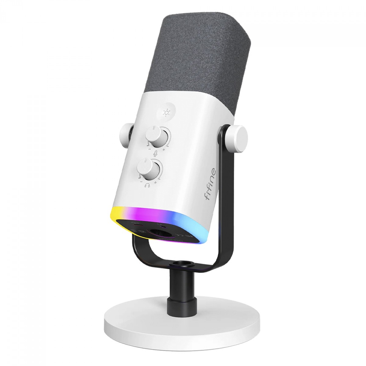 Microfone Gamer Fifine AmpliGame AM8W, USB/XLR, RGB, Branco