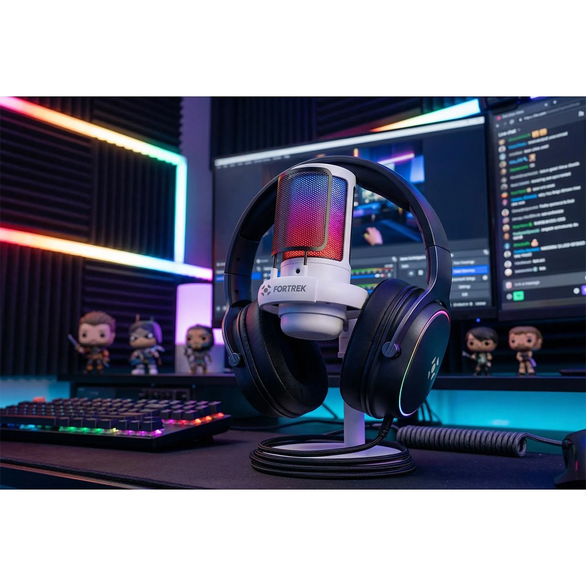 Microfone Gamer Fortrek MIC10, RGB, USB, Branco, 86961