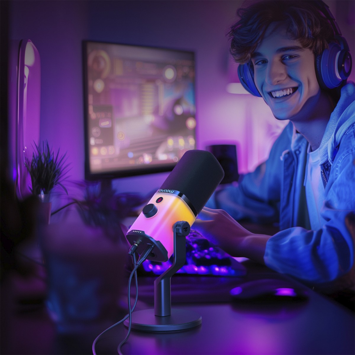 Microfone Gamer Maono PD100X, RGB, USB/XLR, Preto