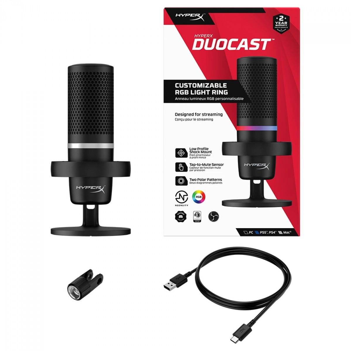 Microfone HyperX DuoCast, RGB, USB, Black, 4P5E2AA