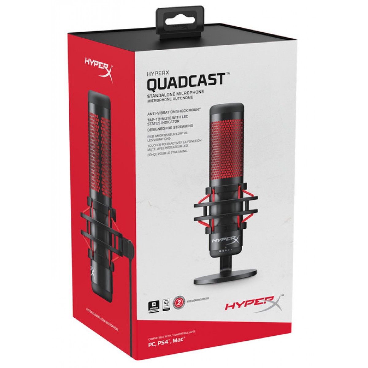 Microfone HyperX QuadCast, USB, PC/PS4/MAC, HX-MICQC-BK