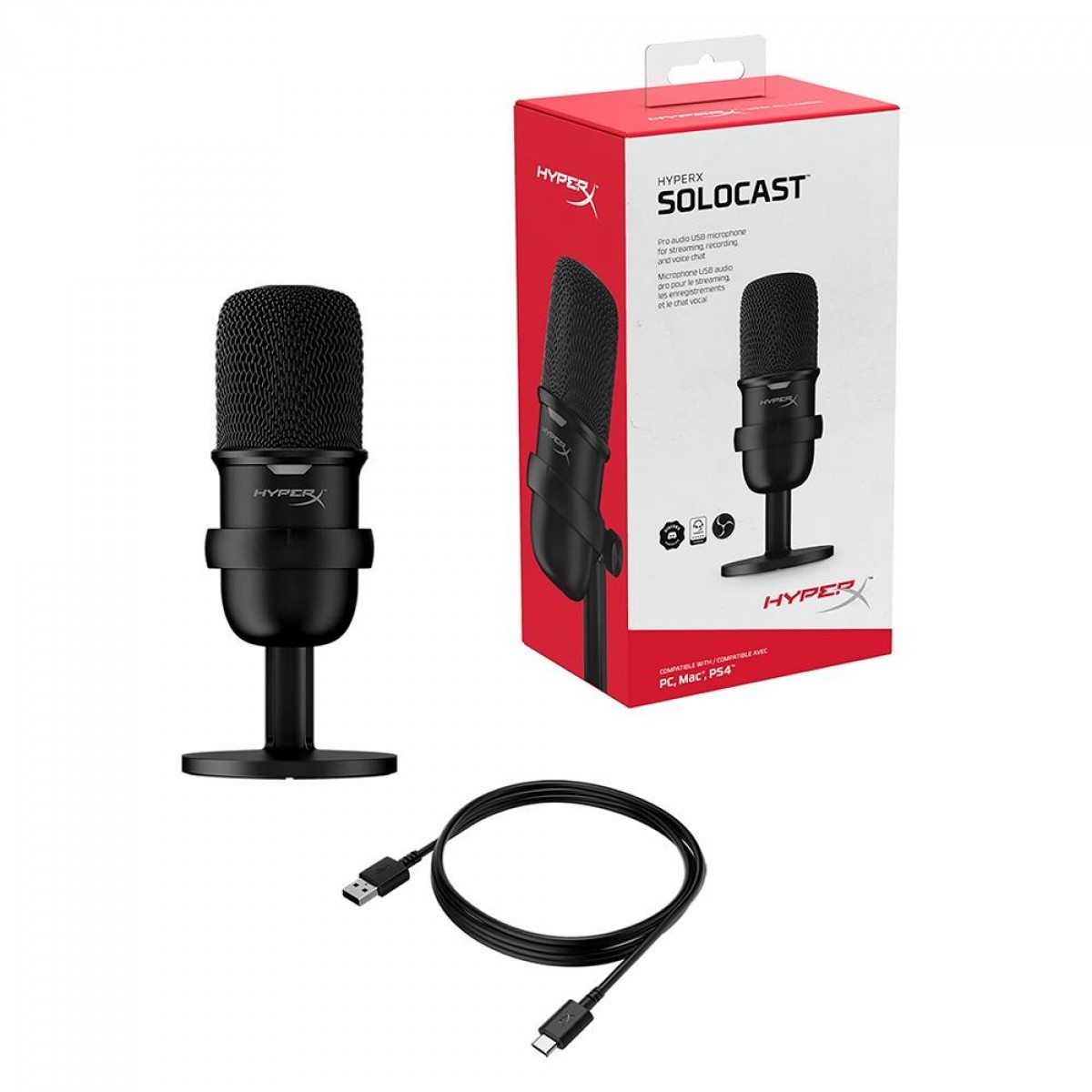 Microfone HyperX Solocast, USB, Compatível PS4, Mac, PC, HMIS1X-XX-BK/G