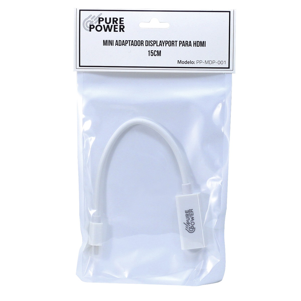 Mini Adaptador DisplayPort para HDMI, 15cm, Pure Power, PP-MDP-001
