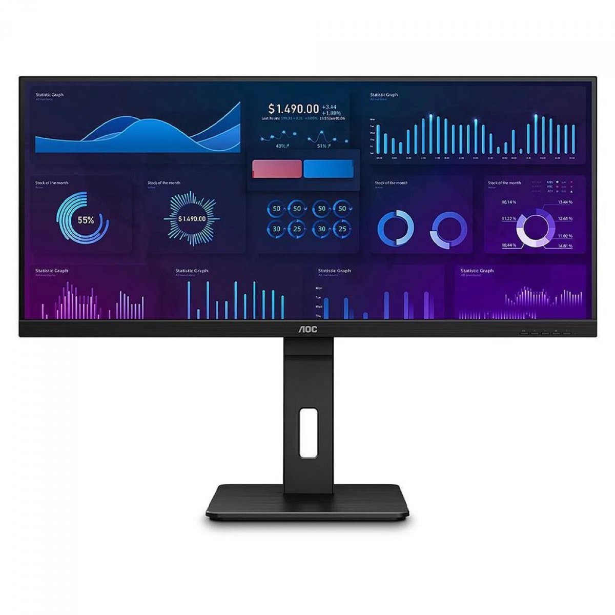 Monitor AOC, 34 Pol, UltraWide, Full HD, IPS, HDR, Base Ajustável, HDMI/DP, Q34P2 IPS 