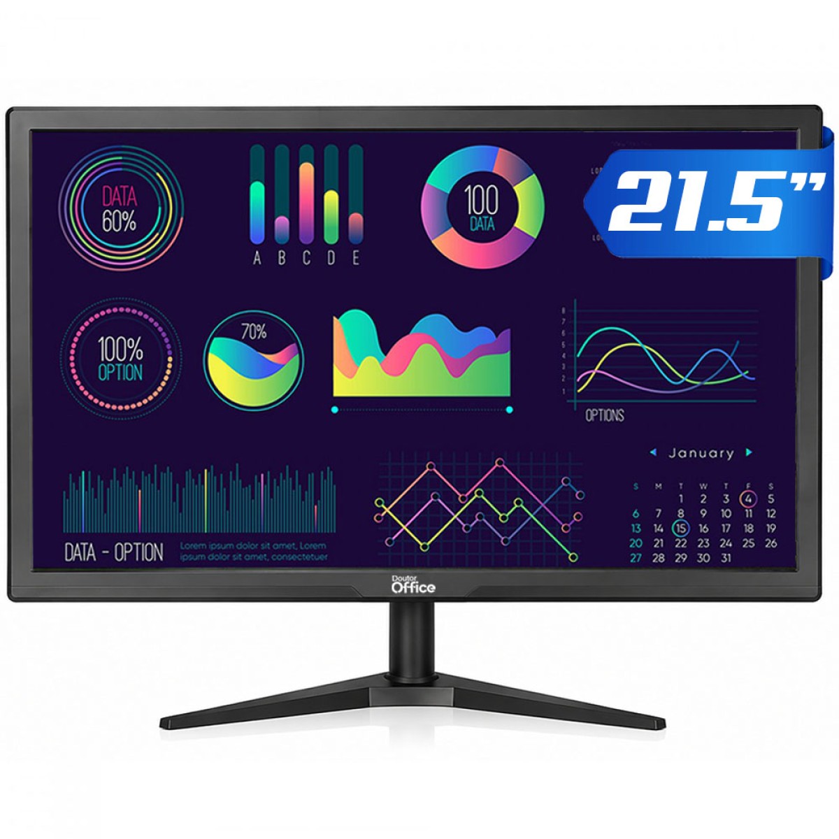 Monitor Dr. Office, 21.5 Pol, Full HD, 75Hz, HDMI/VGA, Preto, DO-MN-PD21FSFB1B