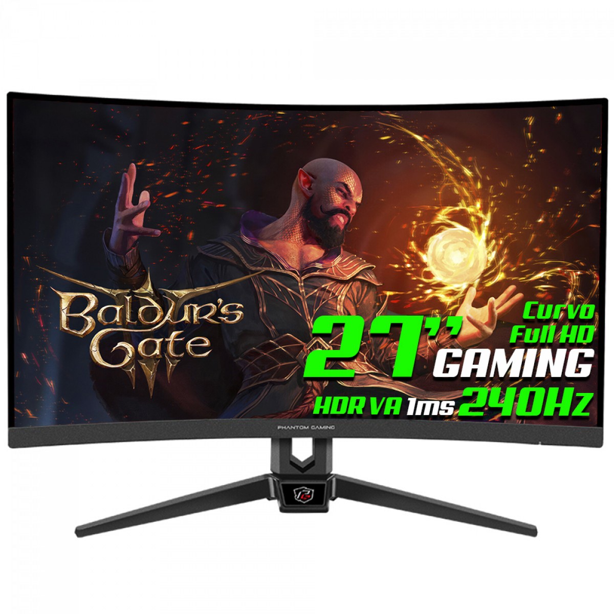 Monitor Gamer ASRock Phantom Gaming, 27 Pol, Curvo, VA, FHD, 1ms, 240Hz, 113% sRGB, HDR, HDMI/DP, PG27F15RS1A