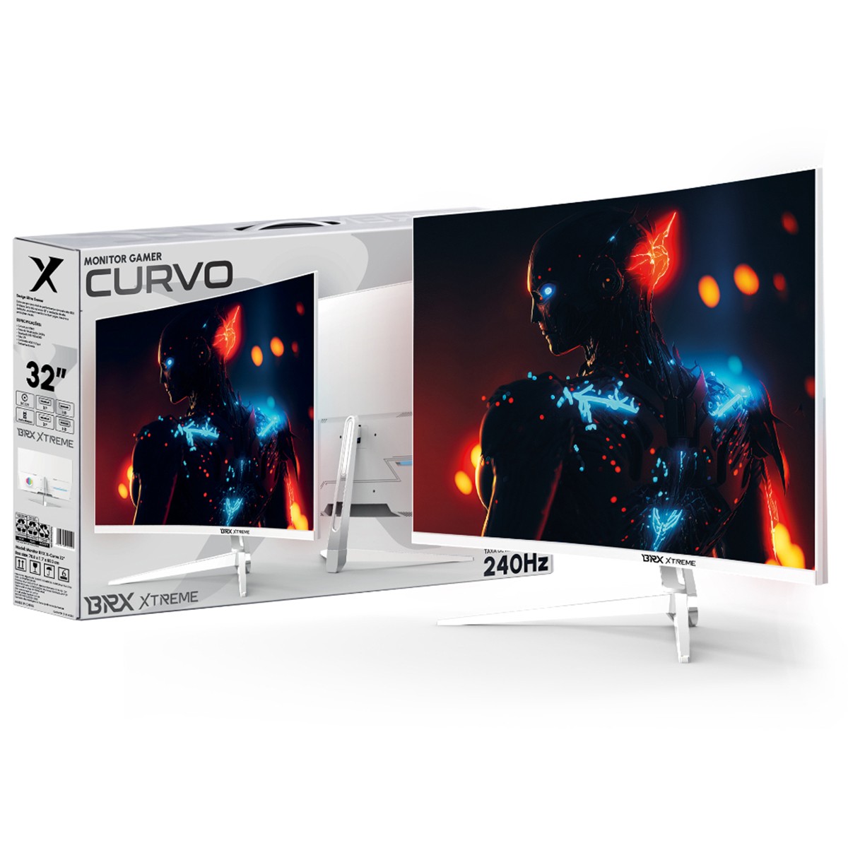 Monitor Gamer BRX Xtreme, 32 Pol, Curvo, Full HD, 240Hz, 2ms, VA, HDMI/DP, Branco, MCBRXX32W24H