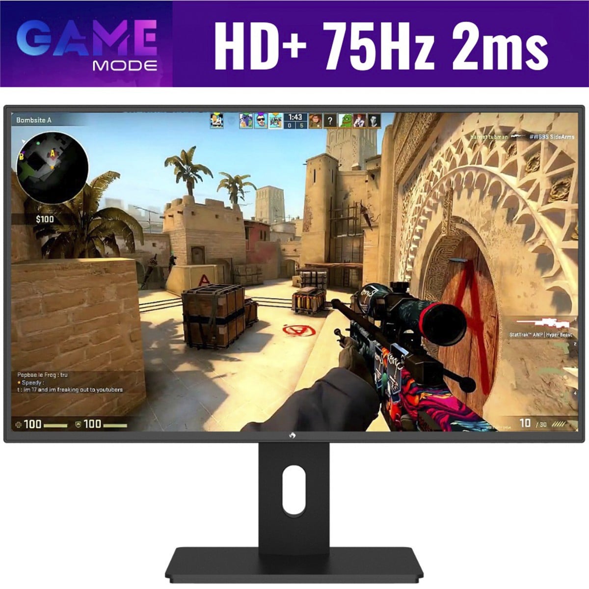 Monitor Gamer Fox, 24 Pol, Full HD, 2ms, Ajuste de altura, Rotação Vertical, Widescreen, 75Hz, 2ms, HDMI/VGA