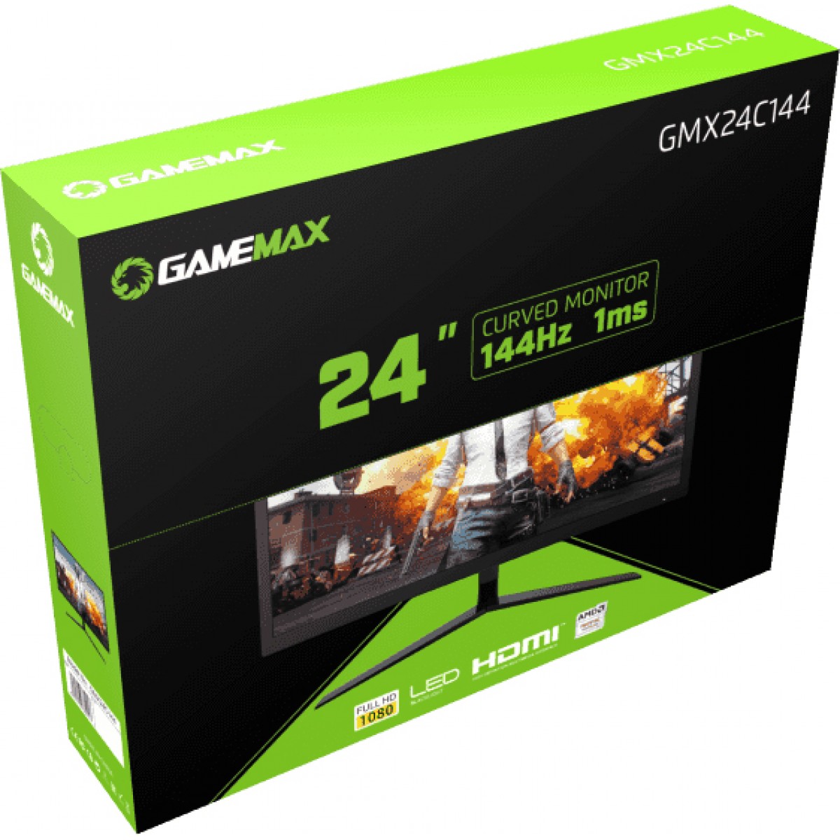 Monitor Gamer GameMax 24 Pol Curvo, Full HD, 144Hz, 1ms, Black, GMX24C144BR