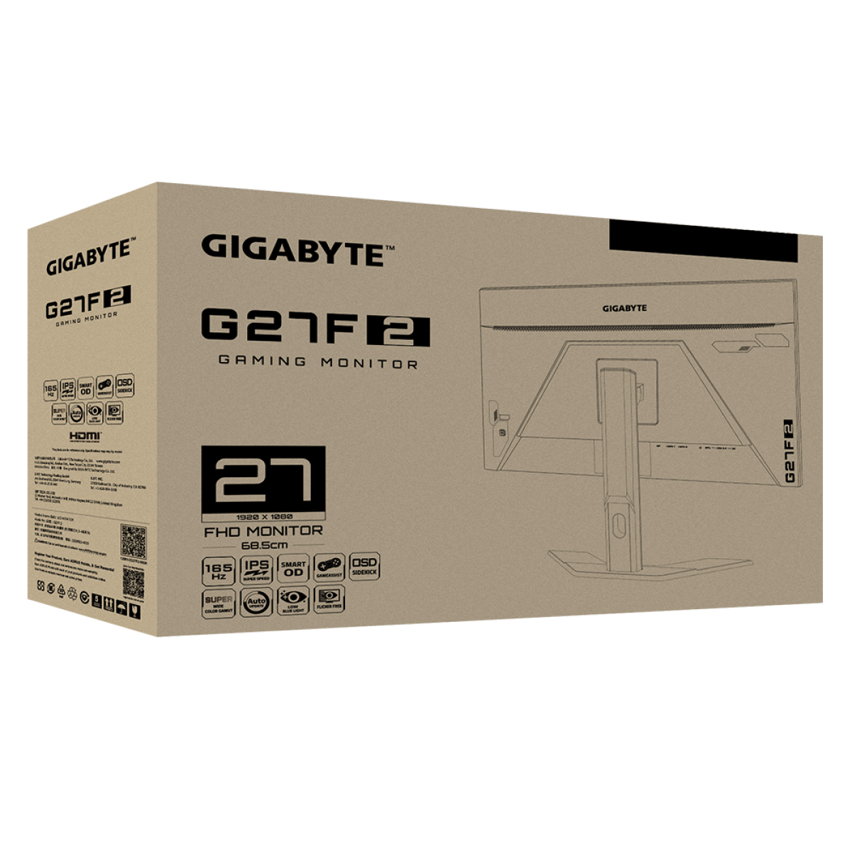 Monitor Gamer Gigabyte G27F2, 27 Pol, Full HD, 130% SRGB FreeSync, 165Hz, 1ms, IPS, HDMI/DP