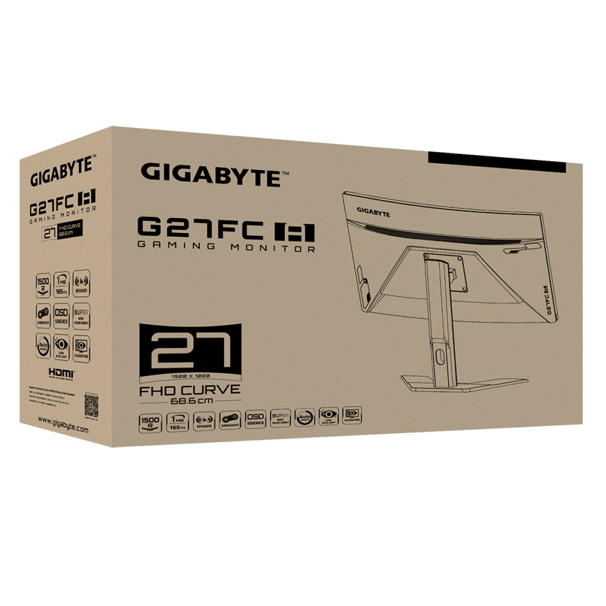 Monitor Gamer Gigabyte G27FC A, 27 Pol, Curvo, Full HD, 1ms, 165Hz